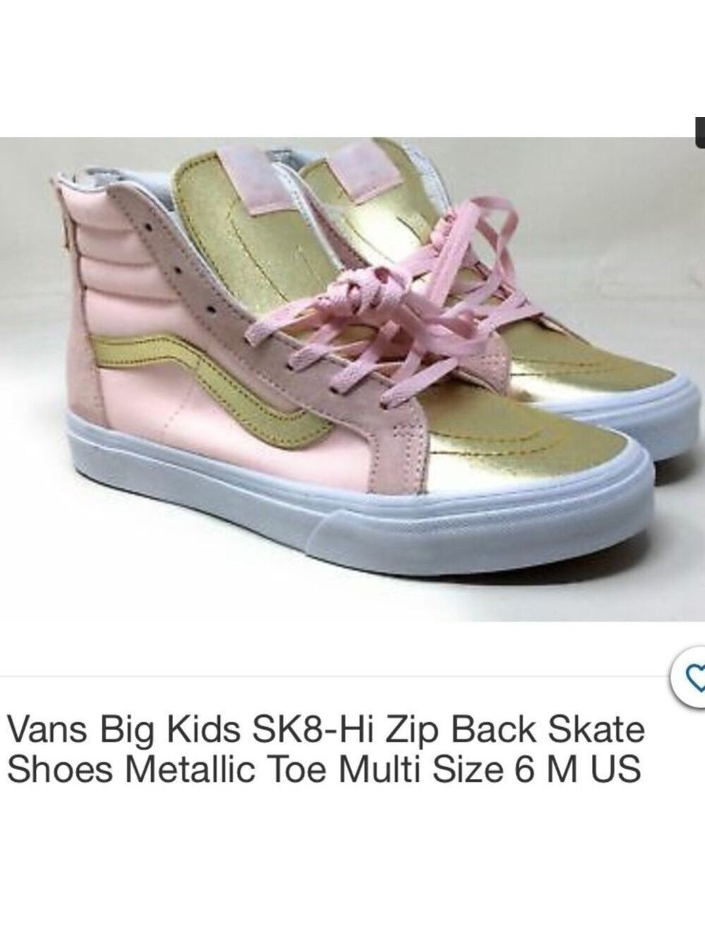 Vans big kid high top pink and gold sk8 shoe